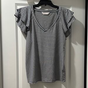 LC Lauren Conrad Navy and White Striped Short Sleeve Top